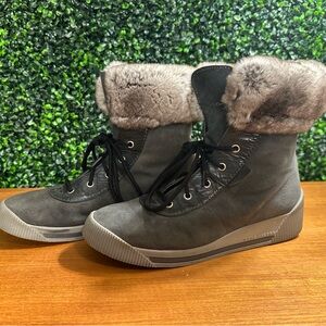 Marc Jacobs Gray Suede Real Rabbit Fur Lace-Up Boots